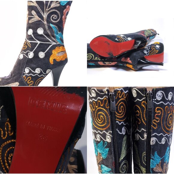 DEMIR FLORAL EMBROIDERED Heeled BOOT Womens Size 36 | US 6 - Picture 6 of 11
